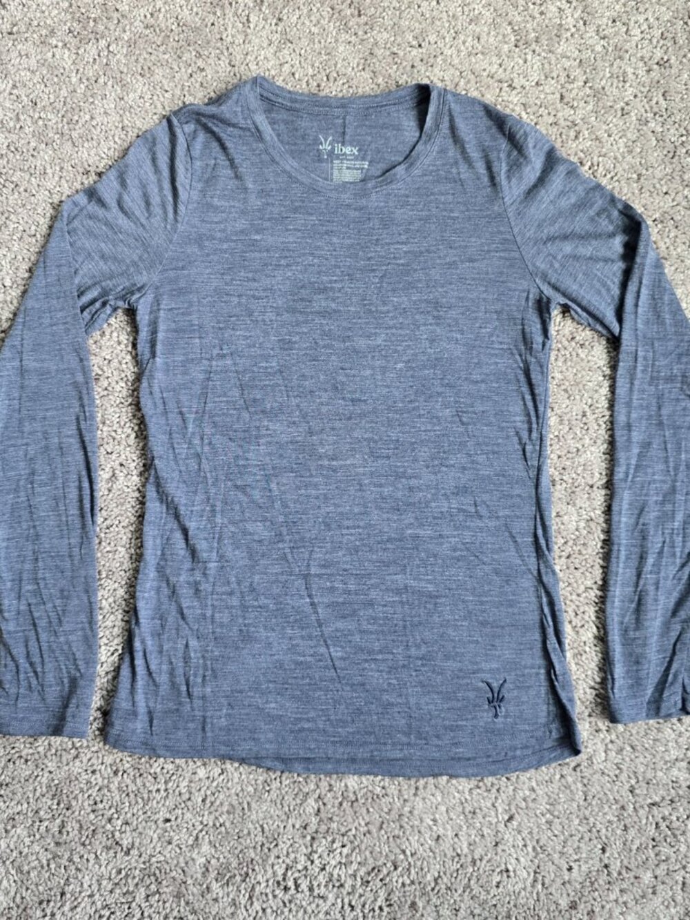 Ibex Merino Wool Blend Long Sleeve Crew Neck Base Layer Shirt Gray Womens XS